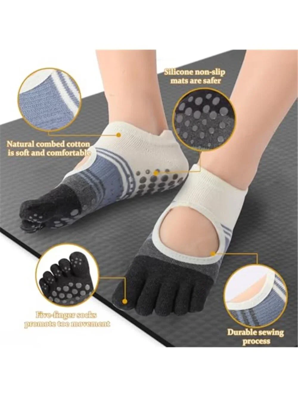 3 Pairs Women's Pilates Socks with Grips Yoga Socks Non-Slip Yoga Socks with Toe